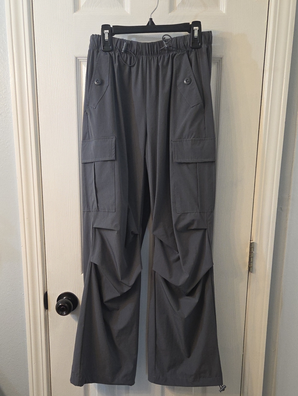 Women's Gray Cargo Pants with Elastic Waist
